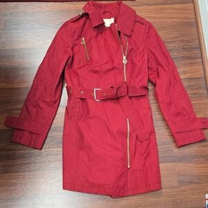 MICHAEL Michael Kors Red Trench Coat with Belt Size Medium